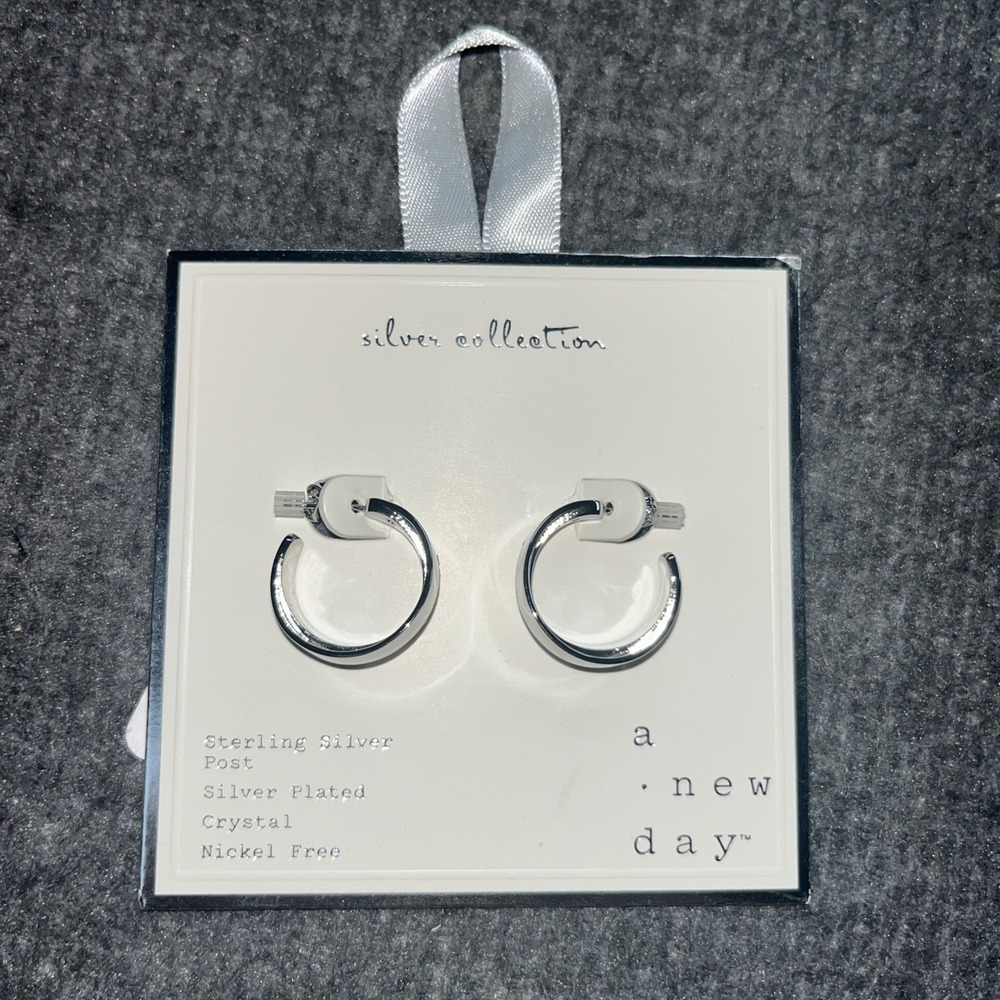 A new day silver collection hoop earrings sterling silver post silver plated